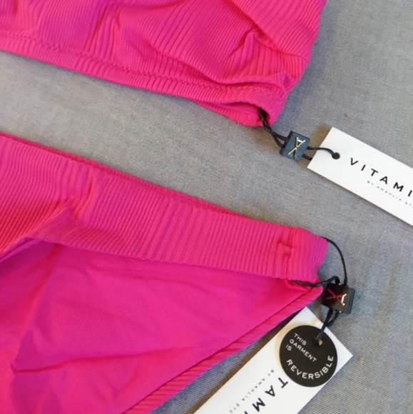 Vitamin A Mila Convertible Bandeau Bikini Top Luciana Bottoms Hot Pink Malaia - Picture 9 of 11